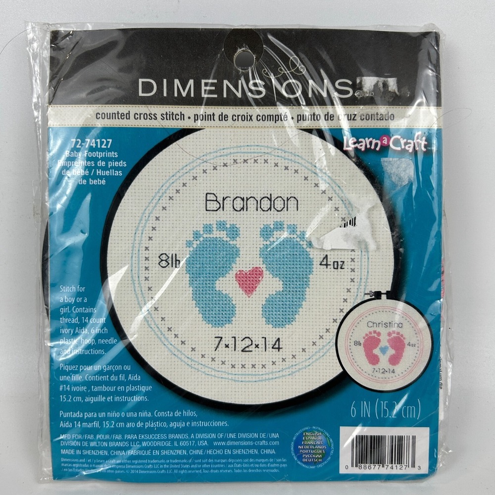 Dimensions 72-74127 Learn Craft Baby Footprints Round Counted Cross Stitch Kit‎